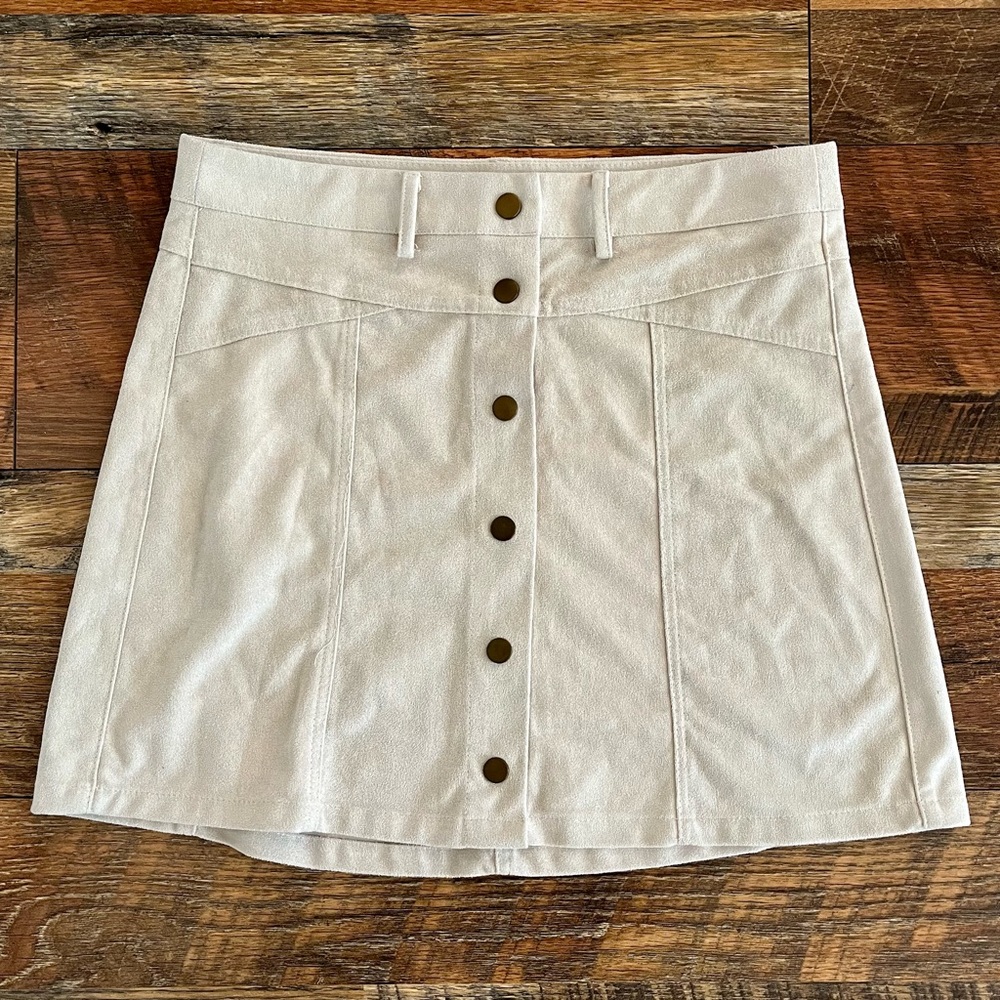 The Impeccable Pig Beige Suede Button Up Skirt